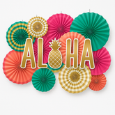Aloha Deluxe Hanging Paper Fan Decoration Kit, 17-Piece Set